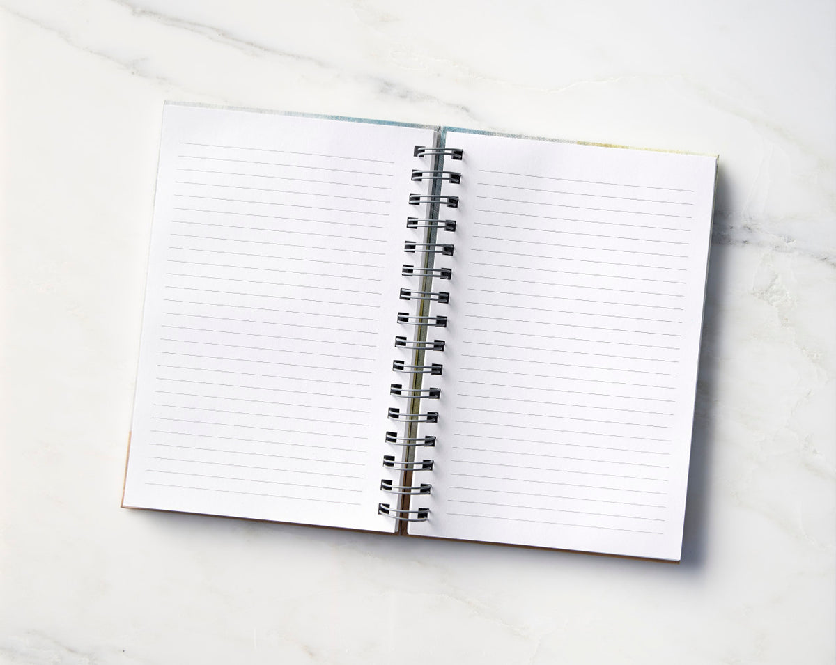 Inside view: inside spread of notebook, showing lined text-weight pages